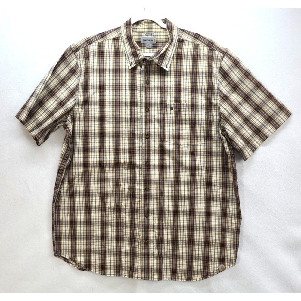 Men's Carhartt Relaxed Fit Short Sleeve Shirt Size 2XL Button Down‎ Plaid Pocket
